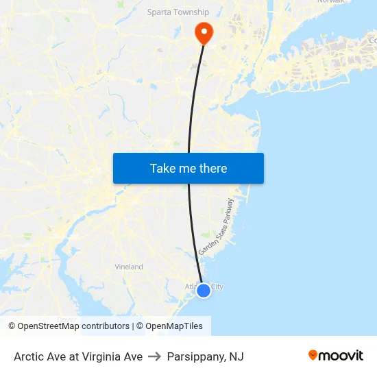 Arctic Ave at Virginia Ave to Parsippany, NJ map