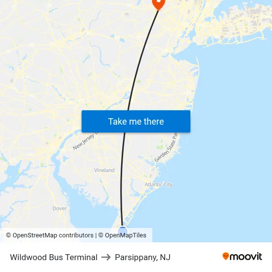 Wildwood Bus Terminal to Parsippany, NJ map