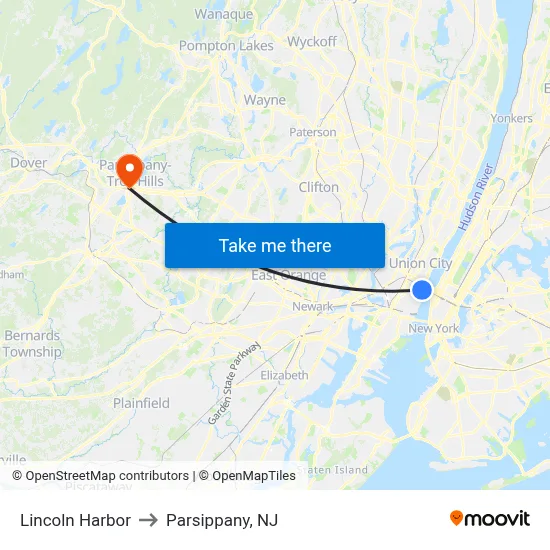 Lincoln Harbor to Parsippany, NJ map