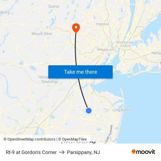 Rt-9 at Gordon's Corner to Parsippany, NJ map