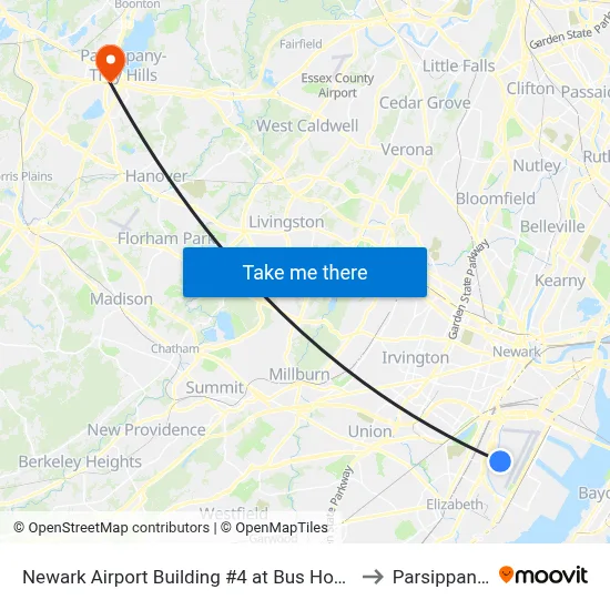 Newark Airport Building #4 at Bus Hov Lane, Locat to Parsippany, NJ map