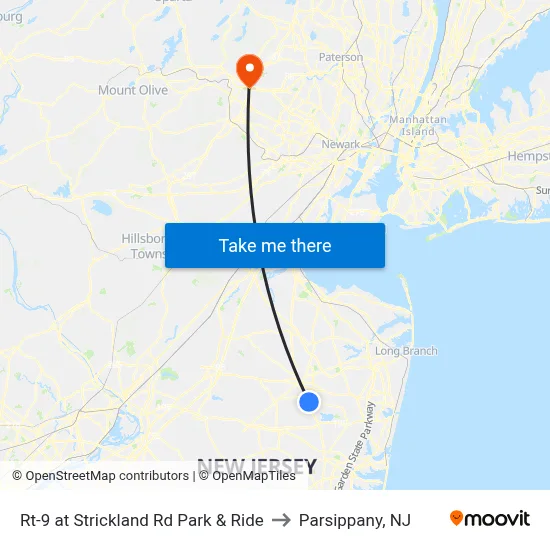 Rt-9 at Strickland Rd Park & Ride to Parsippany, NJ map