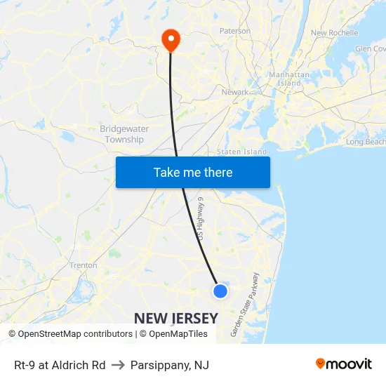 Rt-9 at Aldrich Rd to Parsippany, NJ map