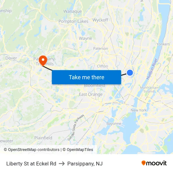 Liberty St at Eckel Rd to Parsippany, NJ map