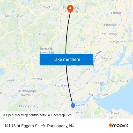 NJ 18 at Eggers St to Parsippany, NJ map