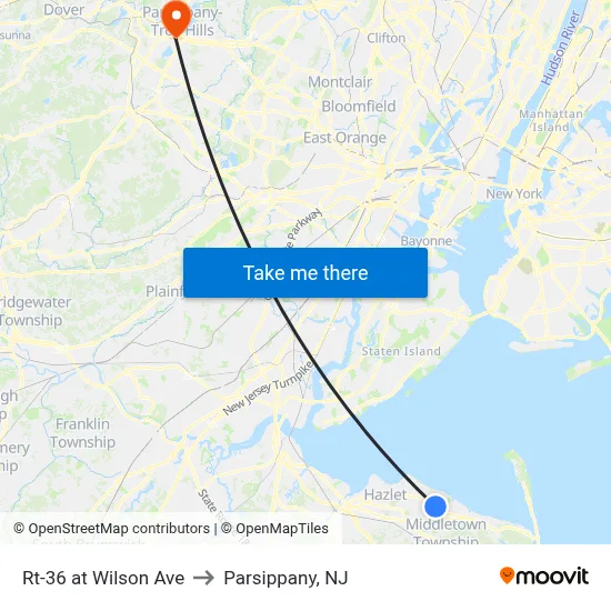 Rt-36 at Wilson Ave to Parsippany, NJ map