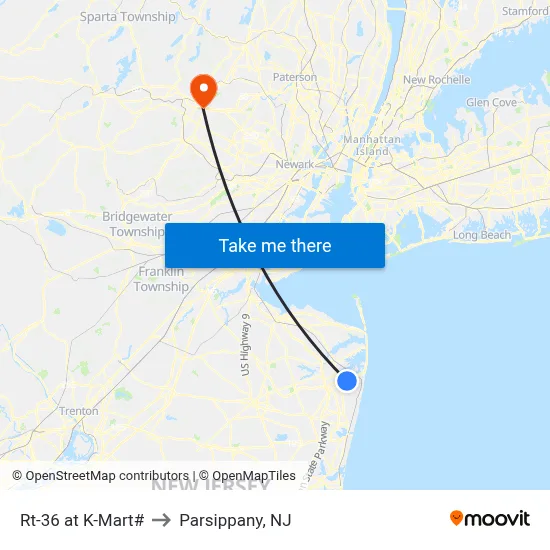 Rt-36 at K-Mart# to Parsippany, NJ map