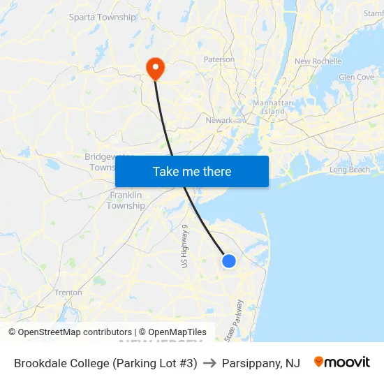 Brookdale College (Parking Lot #3) to Parsippany, NJ map