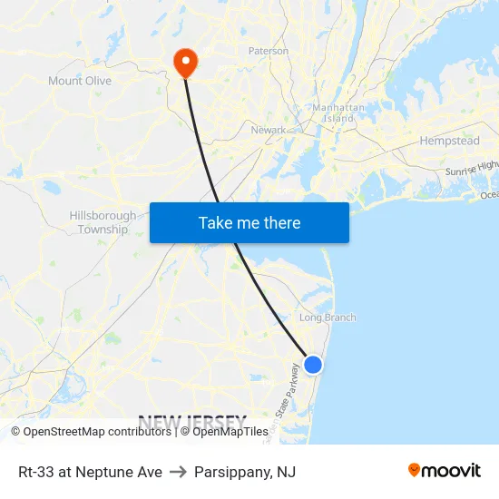 Rt-33 at Neptune Ave to Parsippany, NJ map