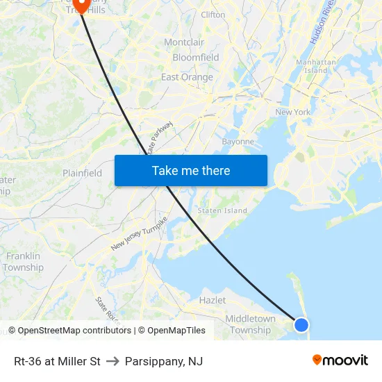 Rt-36 at Miller St to Parsippany, NJ map