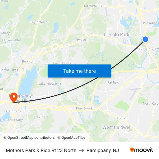 Mothers Park & Ride Rt 23 North to Parsippany, NJ map