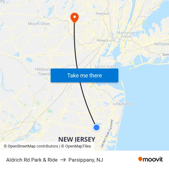 Aldrich Rd Park & Ride to Parsippany, NJ map