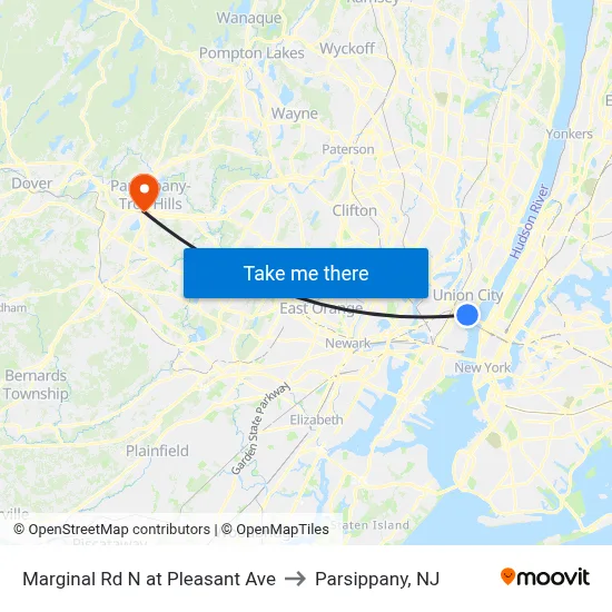 Marginal Rd N at Pleasant Ave to Parsippany, NJ map