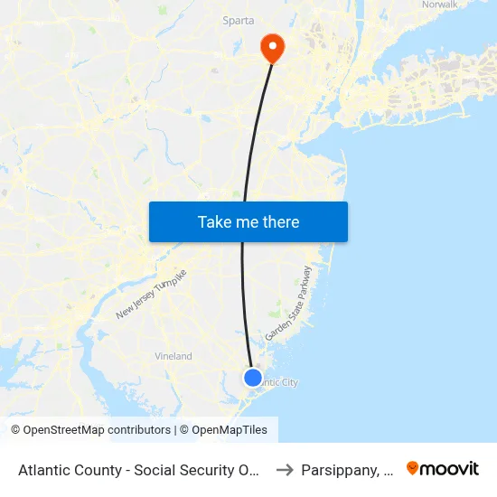 Atlantic County - Social Security Office to Parsippany, NJ map