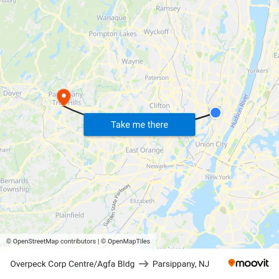 Overpeck Corp Centre/Agfa Bldg to Parsippany, NJ map