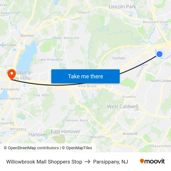 Willowbrook Mall Shoppers Stop to Parsippany, NJ map