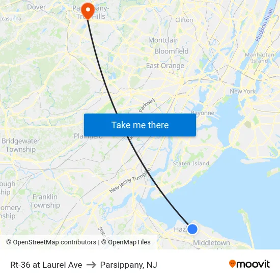 Rt-36 at Laurel Ave to Parsippany, NJ map
