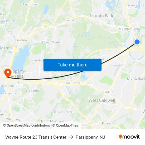Wayne Route 23 Transit Center to Parsippany, NJ map