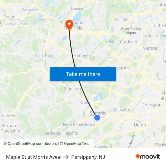 Maple St at Morris Ave# to Parsippany, NJ map