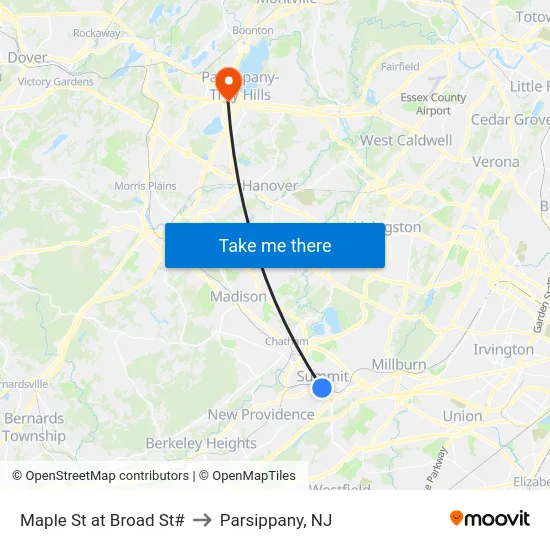 Maple St at Broad St# to Parsippany, NJ map