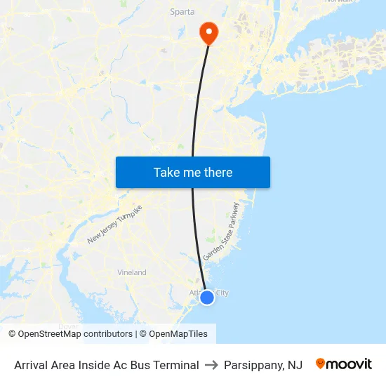 Arrival Area Inside Ac Bus Terminal to Parsippany, NJ map
