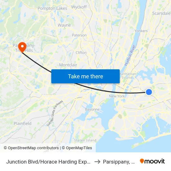 Junction Blvd/Horace Harding Expwy to Parsippany, NJ map