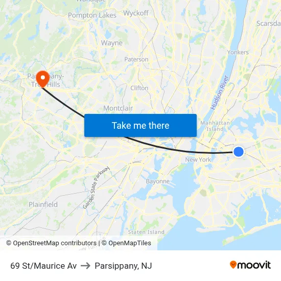 69 St/Maurice Av to Parsippany, NJ map