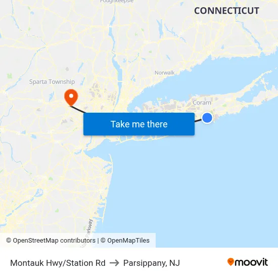 Montauk Hwy/Station Rd to Parsippany, NJ map