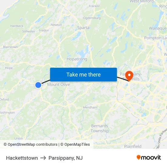 Hackettstown to Parsippany, NJ map