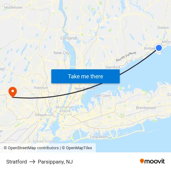 Stratford to Parsippany, NJ map