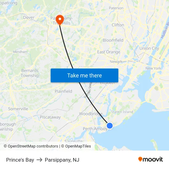 Prince's Bay to Parsippany, NJ map