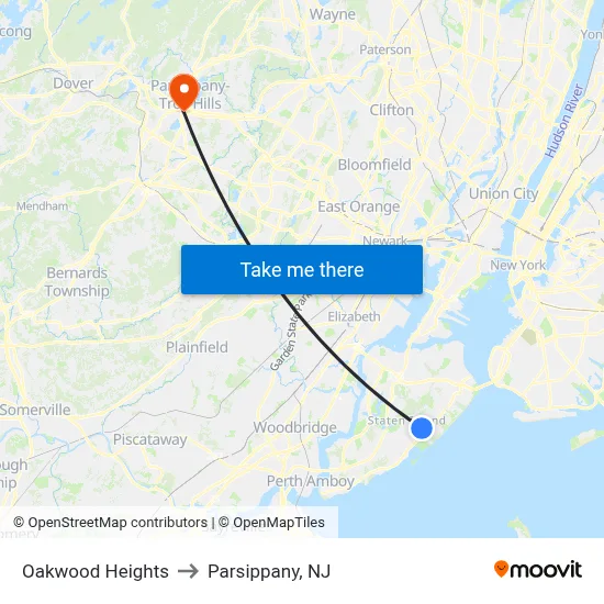 Oakwood Heights to Parsippany, NJ map