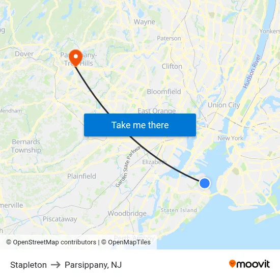 Stapleton to Parsippany, NJ map
