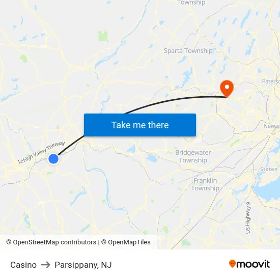 Casino to Parsippany, NJ map