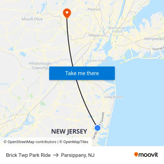 Brick Twp Park Ride to Parsippany, NJ map