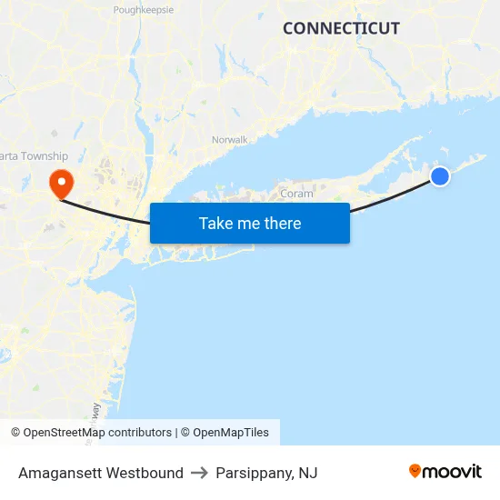 Amagansett Westbound to Parsippany, NJ map