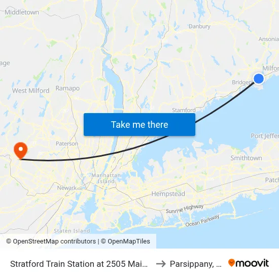 Stratford Train Station at 2505 Main St. to Parsippany, NJ map