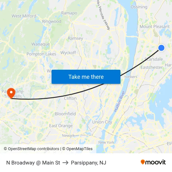 N Broadway @ Main St to Parsippany, NJ map