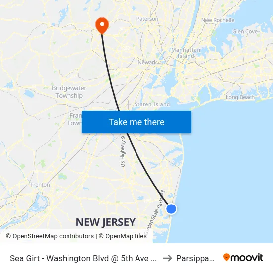 Sea Girt - Washington Blvd @ 5th Ave (Northbound) to Parsippany, NJ map