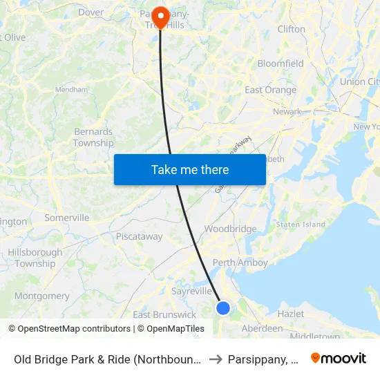 Old Bridge Park & Ride (Northbound) to Parsippany, NJ map