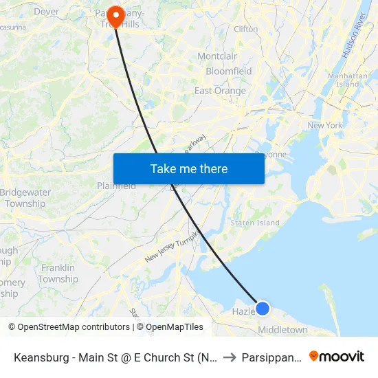 Keansburg -  Main St @ E Church St (Northbound) to Parsippany, NJ map