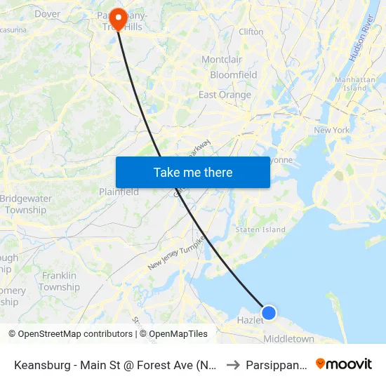 Keansburg -  Main St @ Forest Ave (Northbound) to Parsippany, NJ map