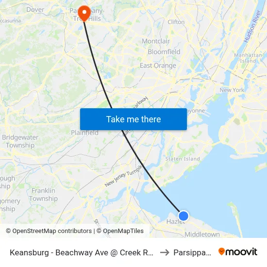 Keansburg -  Beachway Ave @ Creek Rd (Northbound) to Parsippany, NJ map