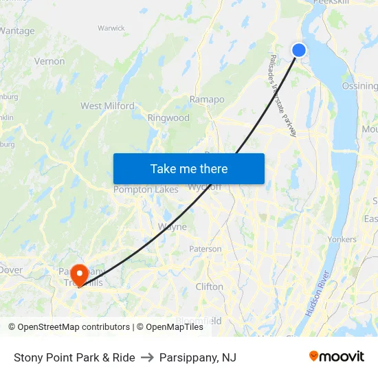 Stony Point Park & Ride to Parsippany, NJ map