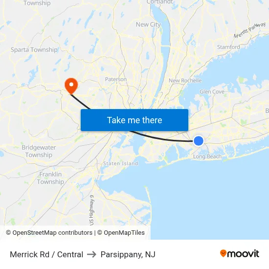 Merrick Rd / Central to Parsippany, NJ map