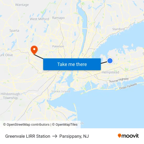 Greenvale LIRR Station to Parsippany, NJ map