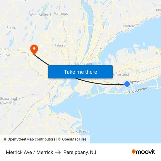 Merrick Ave / Merrick to Parsippany, NJ map
