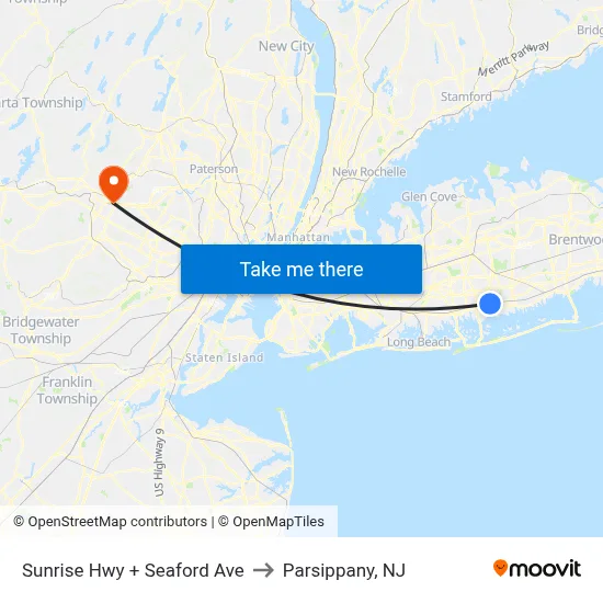 Sunrise Hwy + Seaford Ave to Parsippany, NJ map