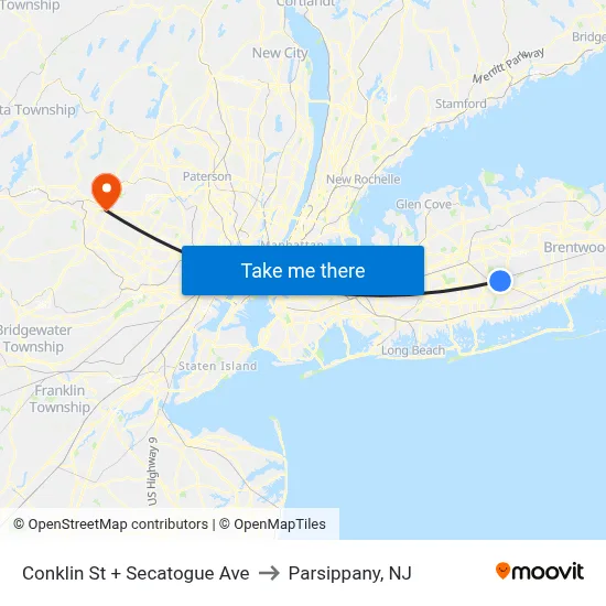 Conklin St + Secatogue Ave to Parsippany, NJ map