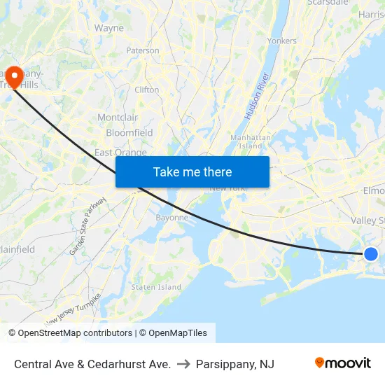 Central Ave & Cedarhurst Ave. to Parsippany, NJ map